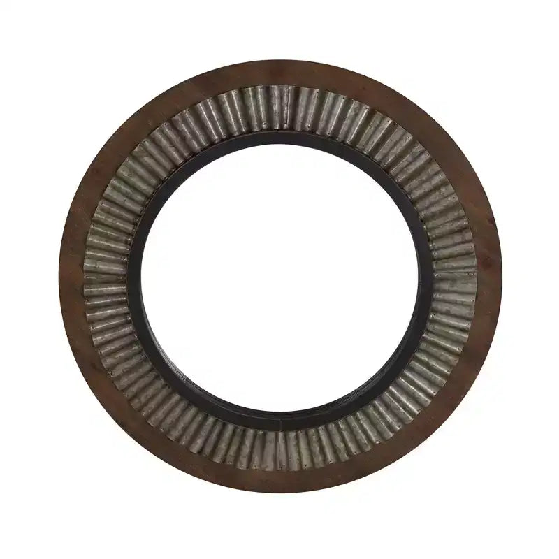 Specchio da parete rotondo a raggiera con cornice in legno e metallo