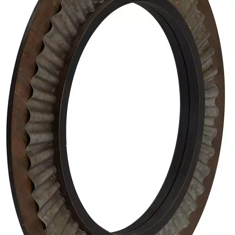 Specchio da parete rotondo a raggiera con cornice in legno e metallo