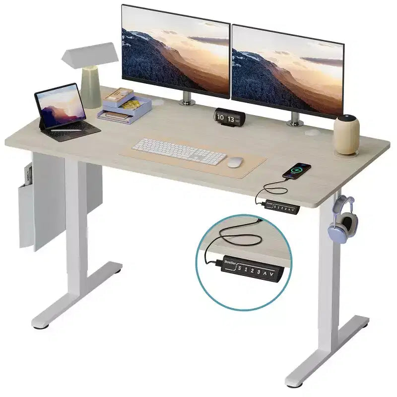Scrivania da 55" con Altezza Regolabile Elettricamente con Porta USB, Ganci e Borsa Laterale