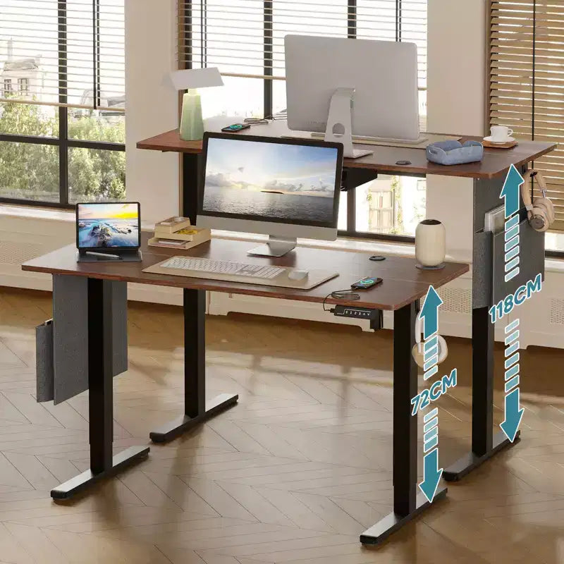 Scrivania da 55" con Altezza Regolabile Elettricamente con Porta USB, Ganci e Borsa Laterale