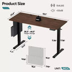 Scrivania da 55" con Altezza Regolabile Elettricamente con Porta USB, Ganci e Borsa Laterale