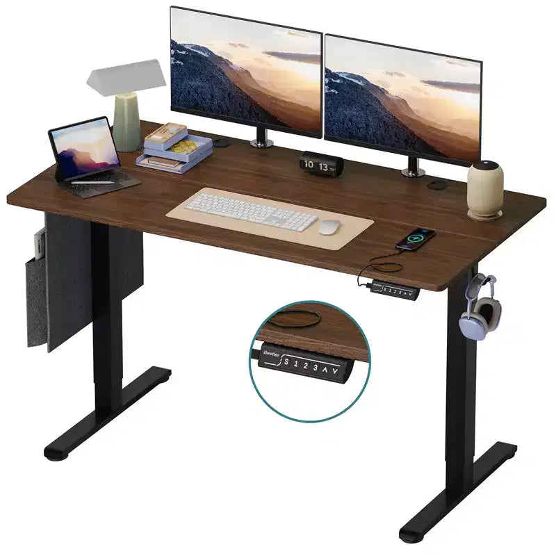 Scrivania da 55" con Altezza Regolabile Elettricamente con Porta USB, Ganci e Borsa Laterale