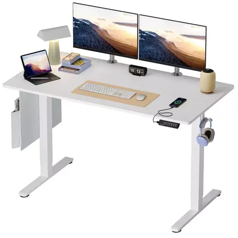 Scrivania da 55" con Altezza Regolabile Elettricamente con Porta USB, Ganci e Borsa Laterale