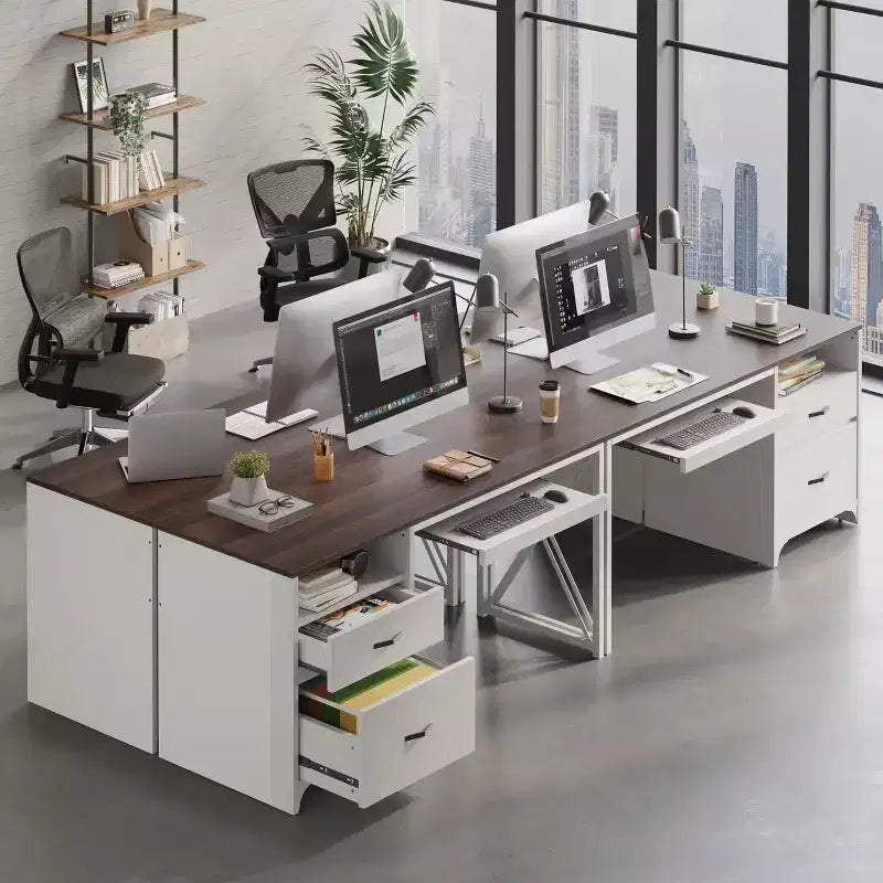 Scrivania da ufficio da 55" con vassoio per tastiera e cassetti portadocumenti, stile industriale con spazio di archiviazione