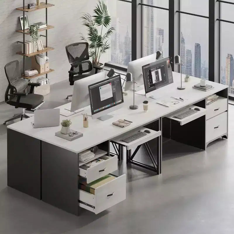 Scrivania da ufficio da 55" con vassoio per tastiera e cassetti portadocumenti, stile industriale con spazio di archiviazione