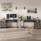 Scrivania da ufficio da 55" con vassoio per tastiera e cassetti portadocumenti, stile industriale con spazio di archiviazione