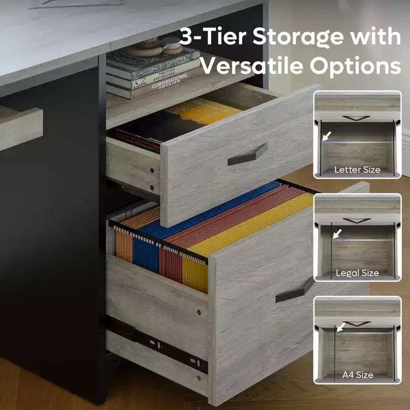 Scrivania da ufficio da 55" con vassoio per tastiera e cassetti portadocumenti, stile industriale con spazio di archiviazione