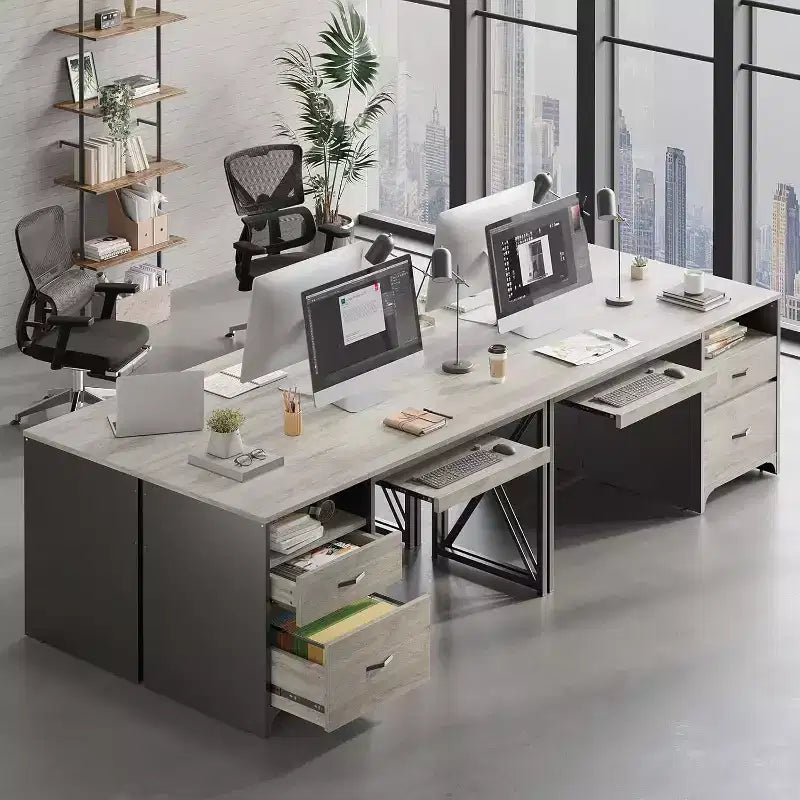 Scrivania da ufficio da 55" con vassoio per tastiera e cassetti portadocumenti, stile industriale con spazio di archiviazione