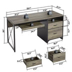 Scrivania da ufficio da 55" con vassoio per tastiera e cassetti portadocumenti, stile industriale con spazio di archiviazione