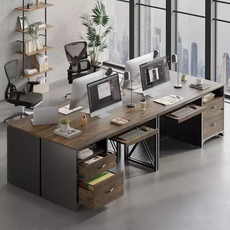 Scrivania da ufficio da 55" con vassoio per tastiera e cassetti portadocumenti, stile industriale con spazio di archiviazione