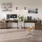 Scrivania da ufficio da 55" con vassoio per tastiera e cassetti portadocumenti, stile industriale con spazio di archiviazione