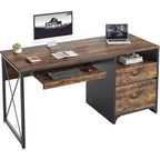 Scrivania da ufficio da 55" con vassoio per tastiera e cassetti portadocumenti, stile industriale con spazio di archiviazione