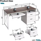 Scrivania da ufficio da 55" con vassoio per tastiera e cassetti portadocumenti, stile industriale con spazio di archiviazione