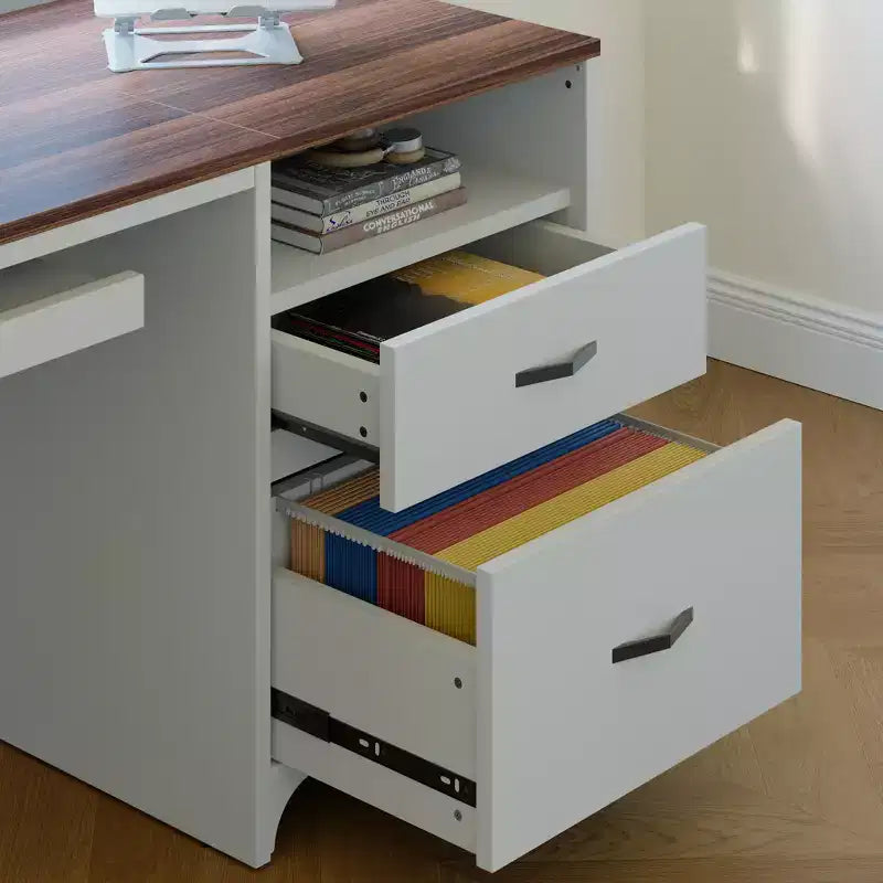 Scrivania da ufficio da 55" con vassoio per tastiera e cassetti portadocumenti, stile industriale con spazio di archiviazione