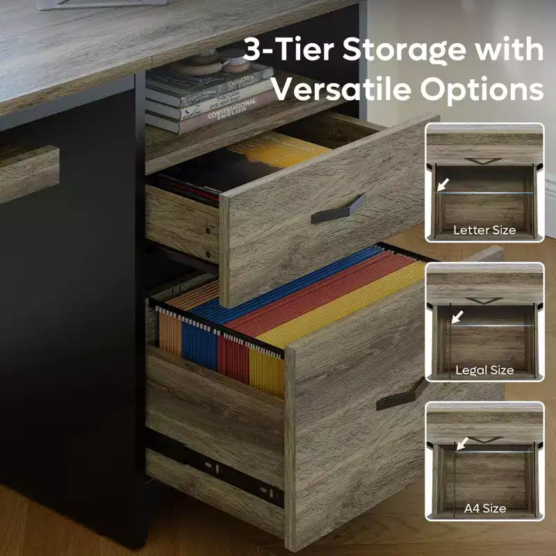 Scrivania da ufficio da 55" con vassoio per tastiera e cassetti portadocumenti, stile industriale con spazio di archiviazione