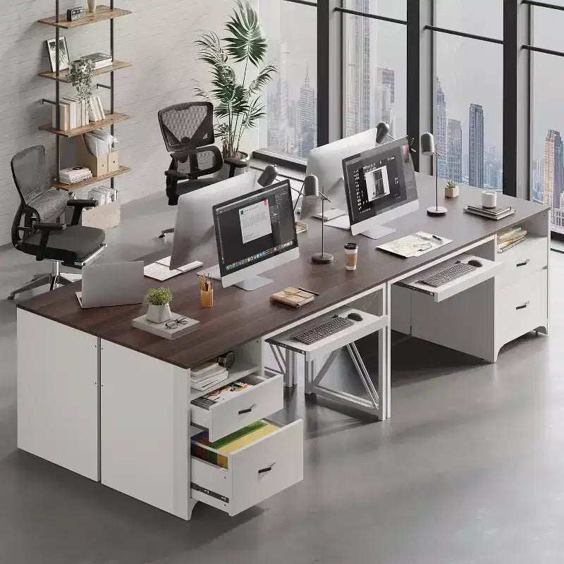 Scrivania da ufficio da 55" con vassoio per tastiera e cassetti portadocumenti, stile industriale con spazio di archiviazione