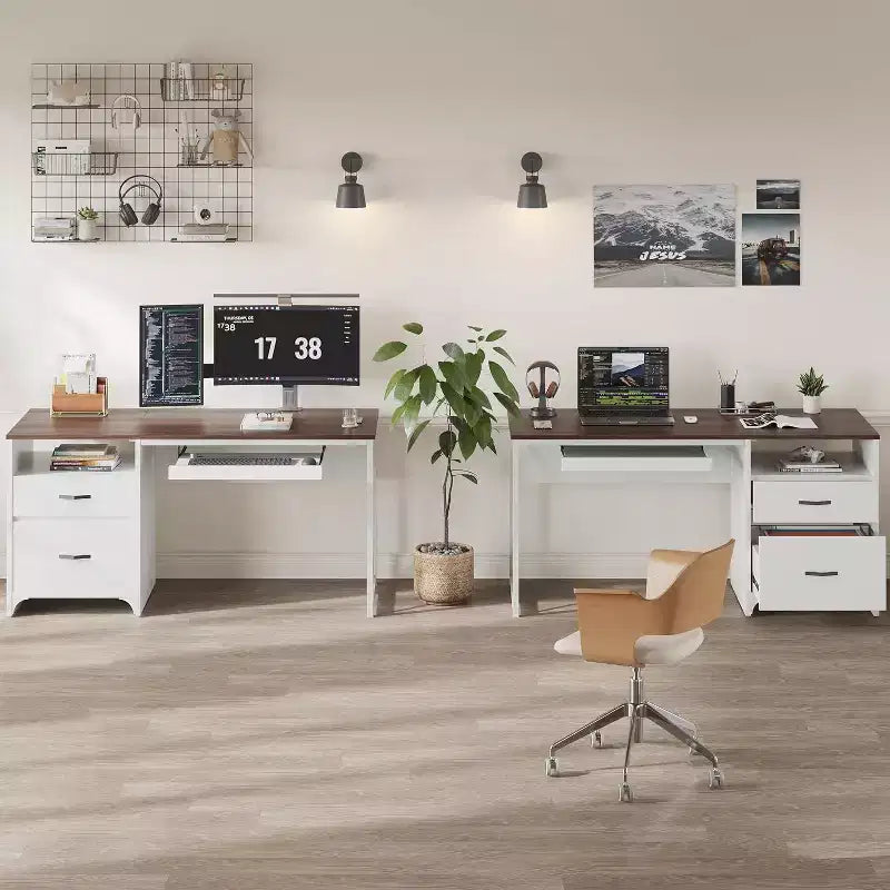 Scrivania da ufficio da 55" con vassoio per tastiera e cassetti portadocumenti, stile industriale con spazio di archiviazione
