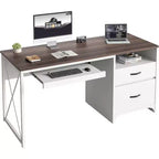 Scrivania da ufficio da 55" con vassoio per tastiera e cassetti portadocumenti, stile industriale con spazio di archiviazione