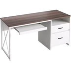 Scrivania da ufficio da 55" con vassoio per tastiera e cassetti portadocumenti, stile industriale con spazio di archiviazione