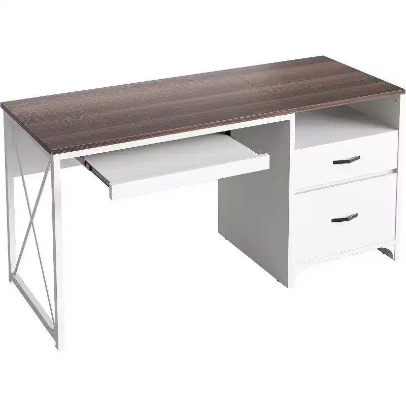 Scrivania da ufficio da 55" con vassoio per tastiera e cassetti portadocumenti, stile industriale con spazio di archiviazione