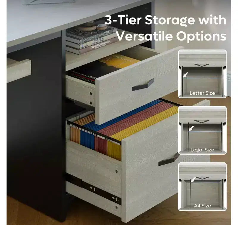 Scrivania da ufficio da 55" con vassoio per tastiera e cassetti portadocumenti, stile industriale con spazio di archiviazione