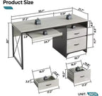Scrivania da ufficio da 55" con vassoio per tastiera e cassetti portadocumenti, stile industriale con spazio di archiviazione