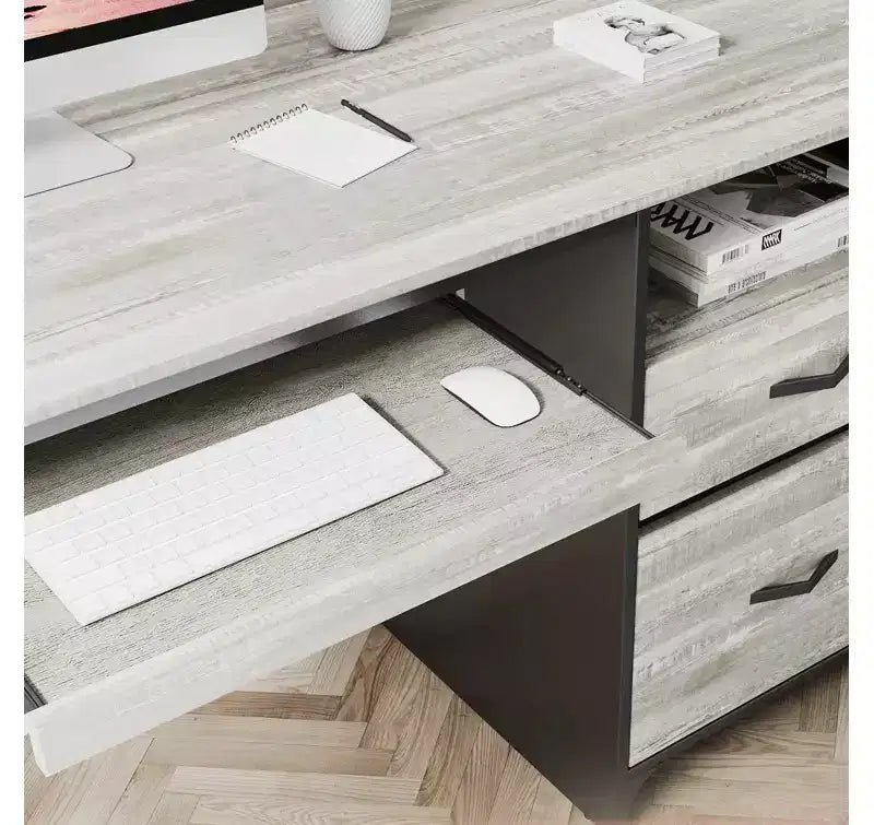 Scrivania da ufficio da 55" con vassoio per tastiera e cassetti portadocumenti, stile industriale con spazio di archiviazione