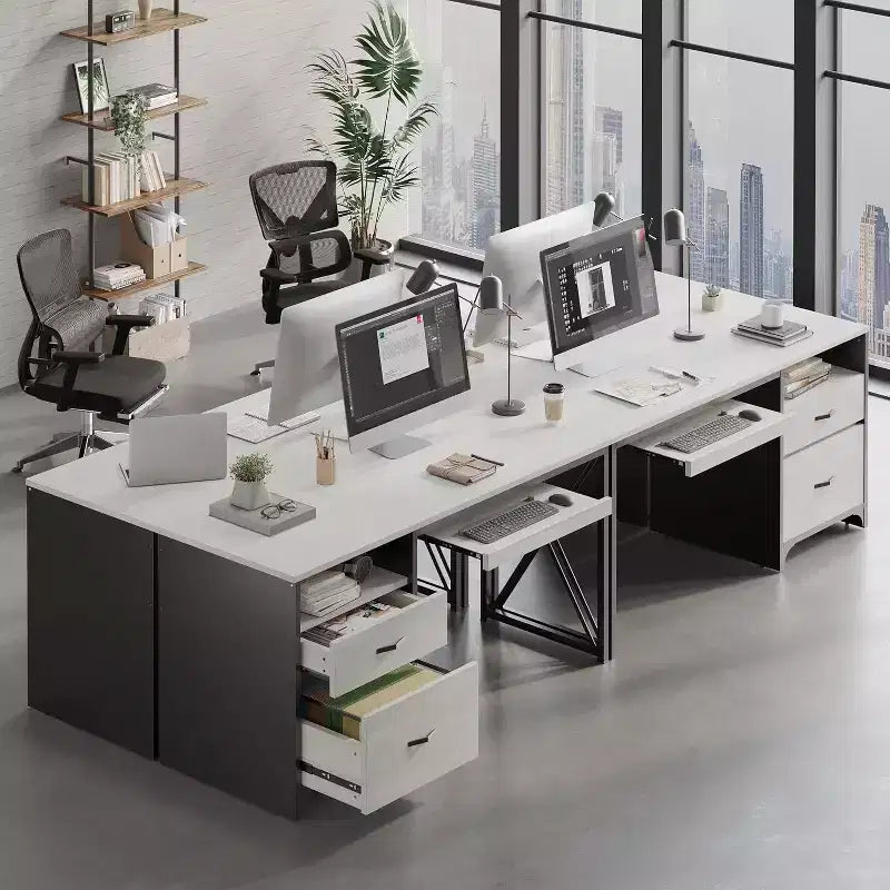 Scrivania da ufficio da 55" con vassoio per tastiera e cassetti portadocumenti, stile industriale con spazio di archiviazione