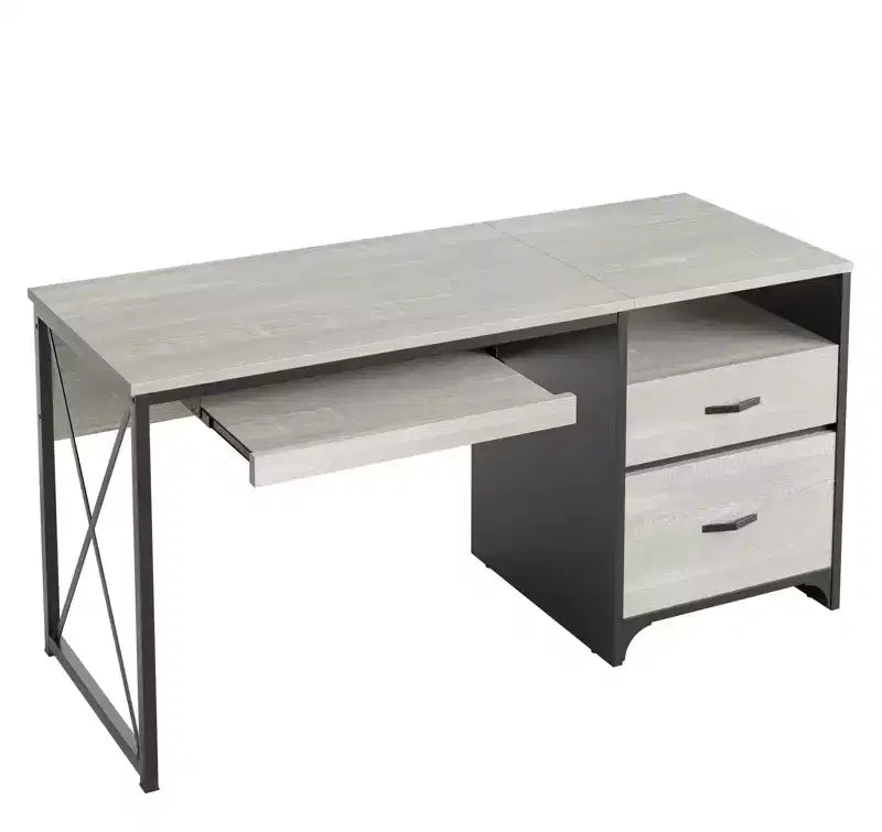 Scrivania da ufficio da 55" con vassoio per tastiera e cassetti portadocumenti, stile industriale con spazio di archiviazione