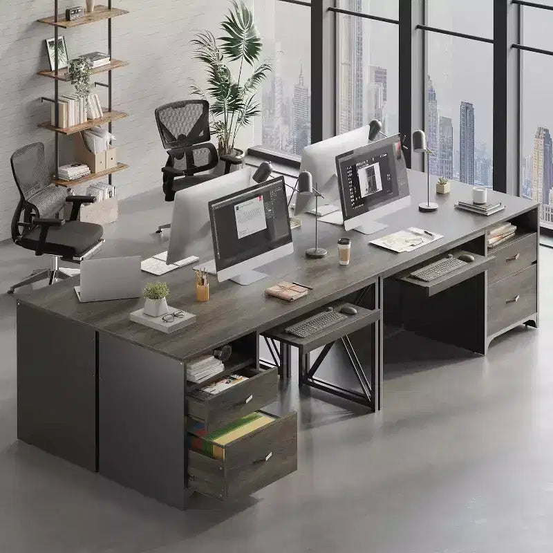 Scrivania da ufficio da 55" con vassoio per tastiera e cassetti portadocumenti, stile industriale con spazio di archiviazione