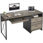 Scrivania da ufficio da 55" con vassoio per tastiera e cassetti portadocumenti, stile industriale con spazio di archiviazione