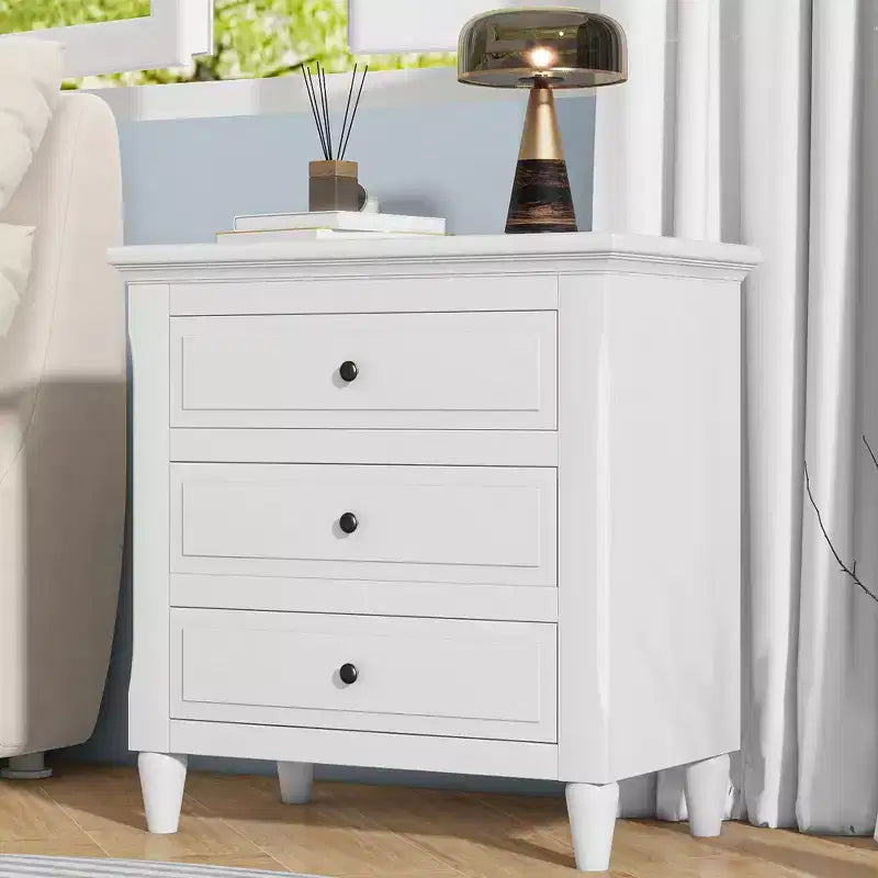 Comodino a 3 cassetti con mobiletto contenitore in legno – 28 pollici, design moderno