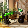 Scrivania a L reversibile da 66" con cassetto portadocumenti, presa di corrente, luce LED, ripiano per monitor e supporto per CPU