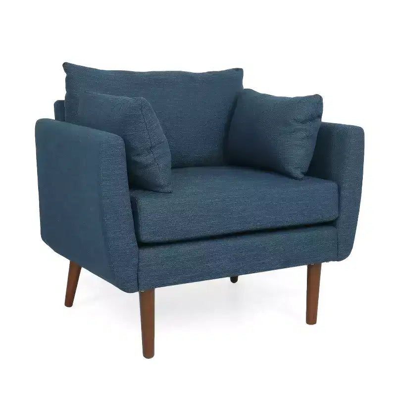 Poltrona Club Contemporanea Rivestita in Tessuto con Cuscini Decorativi