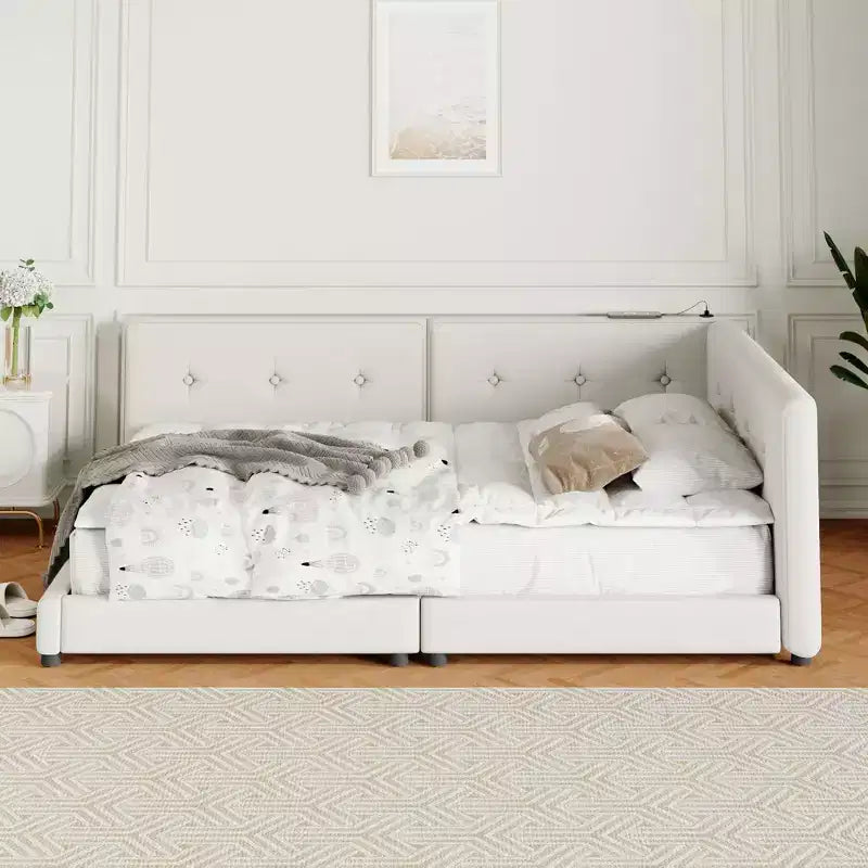 Struttura letto imbottita con piattaforma Queen/Matrimoniale e porte USB