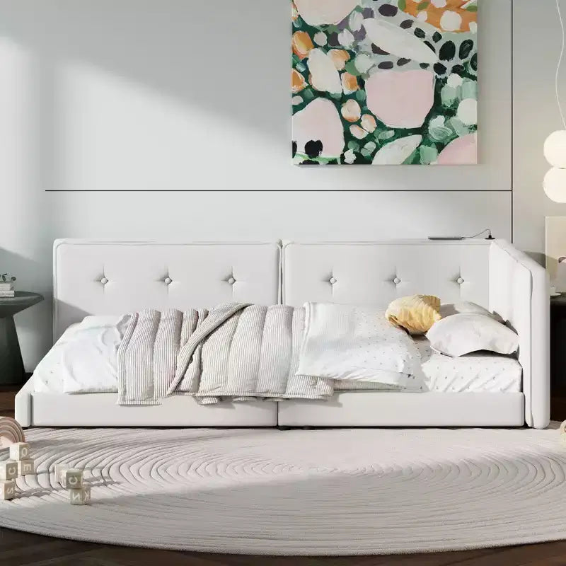 Struttura letto imbottita con piattaforma Queen/Matrimoniale e porte USB