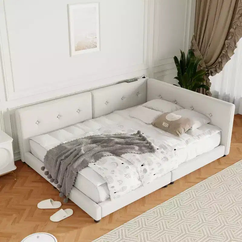 Struttura letto imbottita con piattaforma Queen/Matrimoniale e porte USB