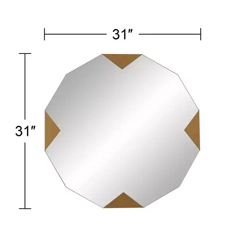 Specchio da parete rotondo da 31" con dettagli geometrici a triangolo color oro
