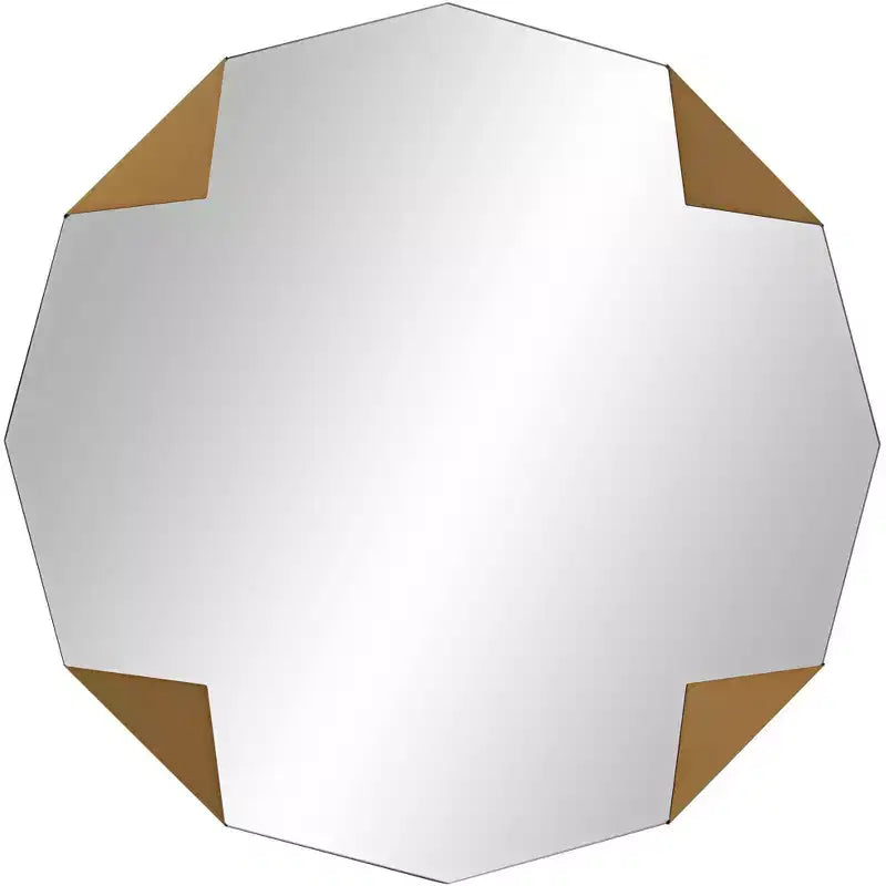 Specchio da parete rotondo da 31" con dettagli geometrici a triangolo color oro