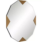 Specchio da parete rotondo da 31" con dettagli geometrici a triangolo color oro