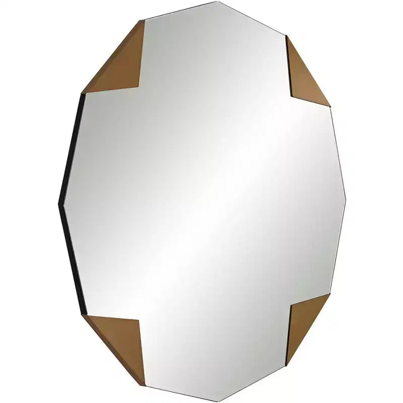 Specchio da parete rotondo da 31" con dettagli geometrici a triangolo color oro