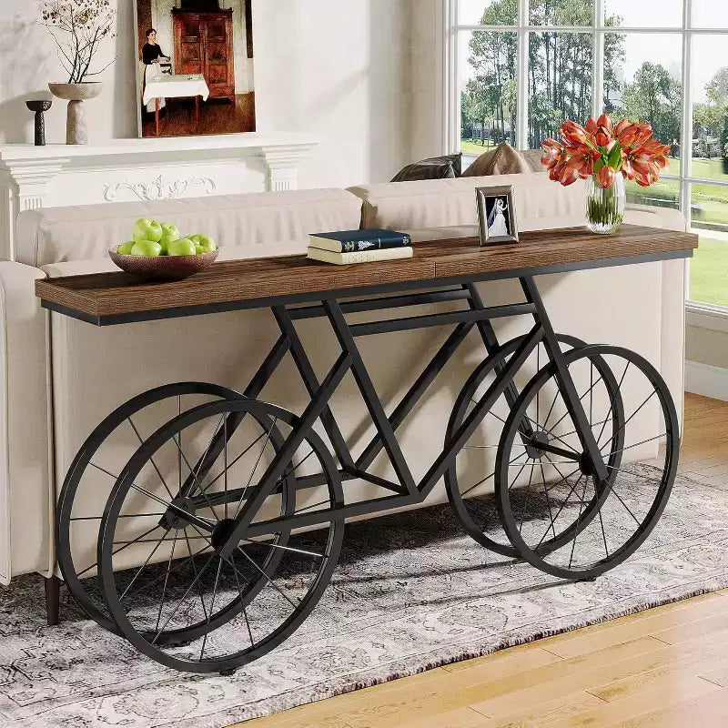 Consolle stretta da 70,9 pollici con base in metallo a forma di bicicletta