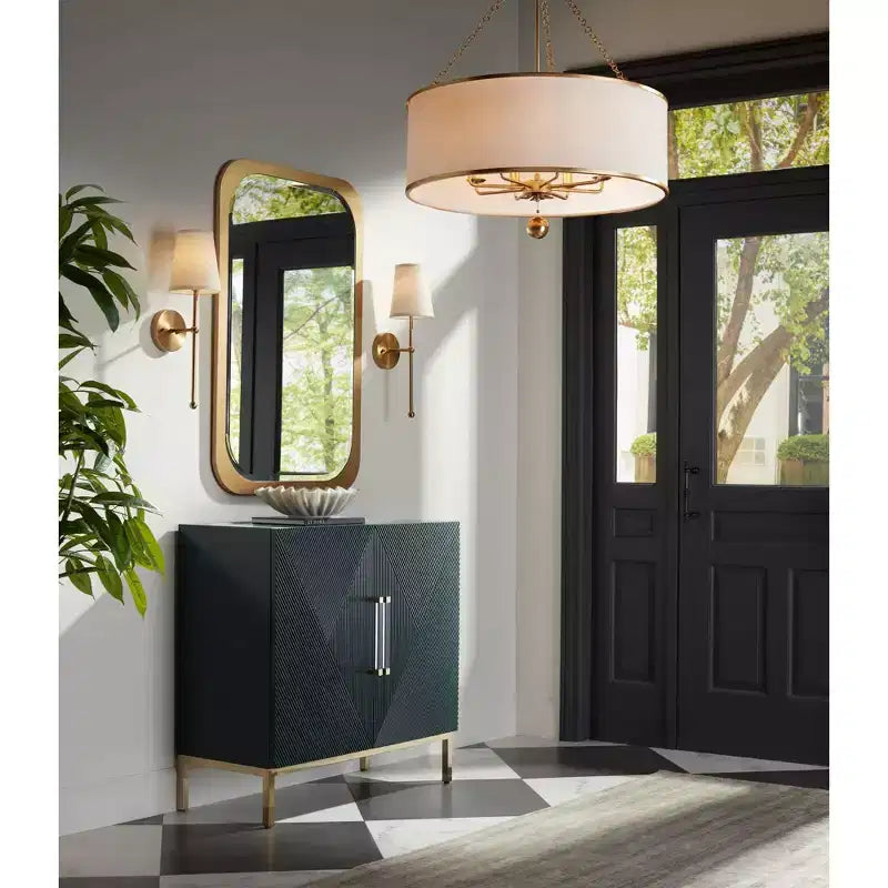Cassettiera accentata Saga 36" larga verde e oro a 2 ante