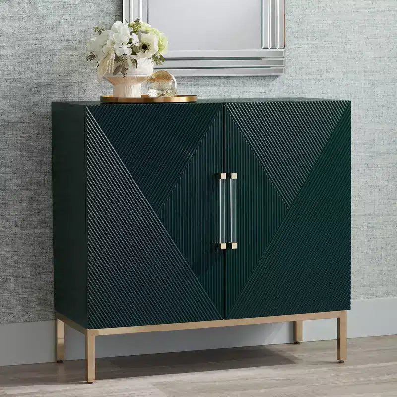 Cassettiera accentata Saga 36" larga verde e oro a 2 ante
