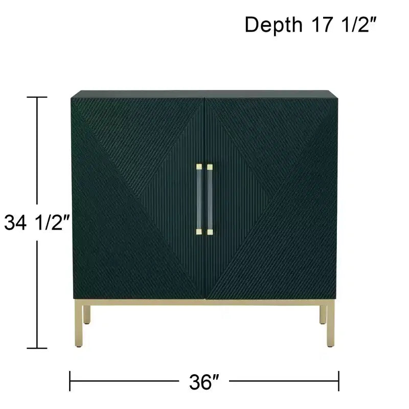 Cassettiera accentata Saga 36" larga verde e oro a 2 ante