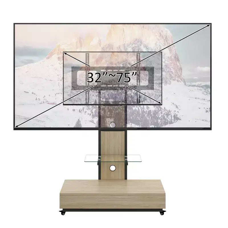 Supporto TV mobile regolabile in altezza con cassetto e ruote, adatto per TV da 32 a 75 pollici