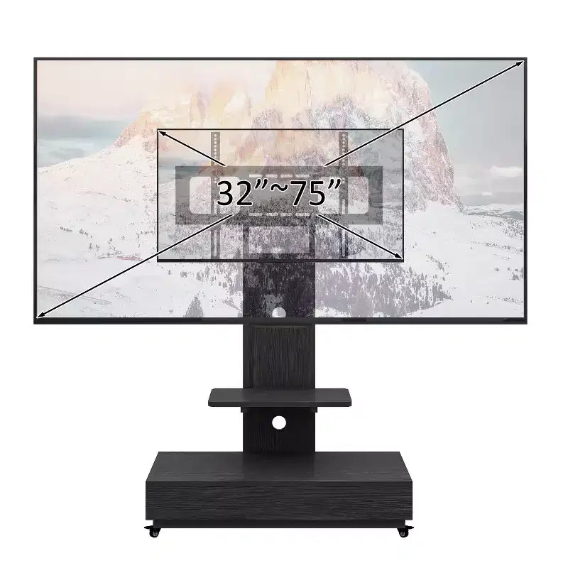 Supporto TV mobile regolabile in altezza con cassetto e ruote, adatto per TV da 32 a 75 pollici