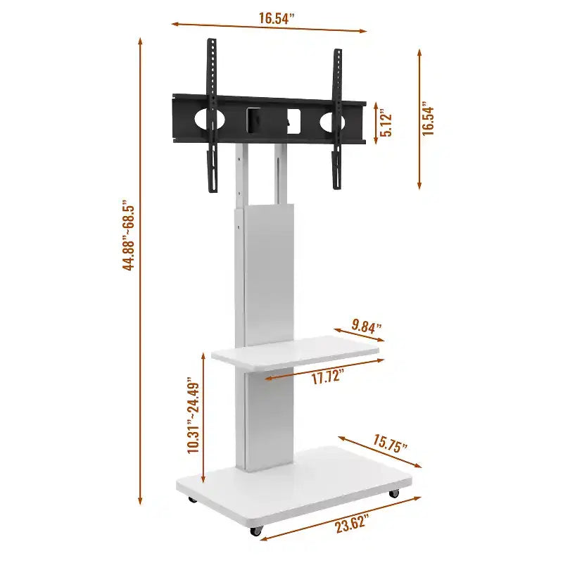 Supporto TV mobile regolabile in altezza con cassetto e ruote, adatto per TV da 32 a 75 pollici