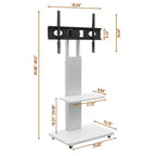 Supporto TV mobile regolabile in altezza con cassetto e ruote, adatto per TV da 32 a 75 pollici