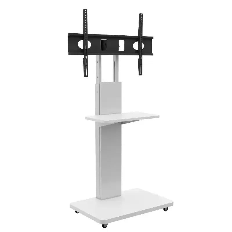 Supporto TV mobile regolabile in altezza con cassetto e ruote, adatto per TV da 32 a 75 pollici
